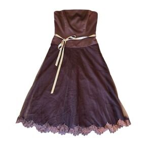 B2 Womens Elegant Brown Strapless Dress Size 14 Renaissance Fairycore‎